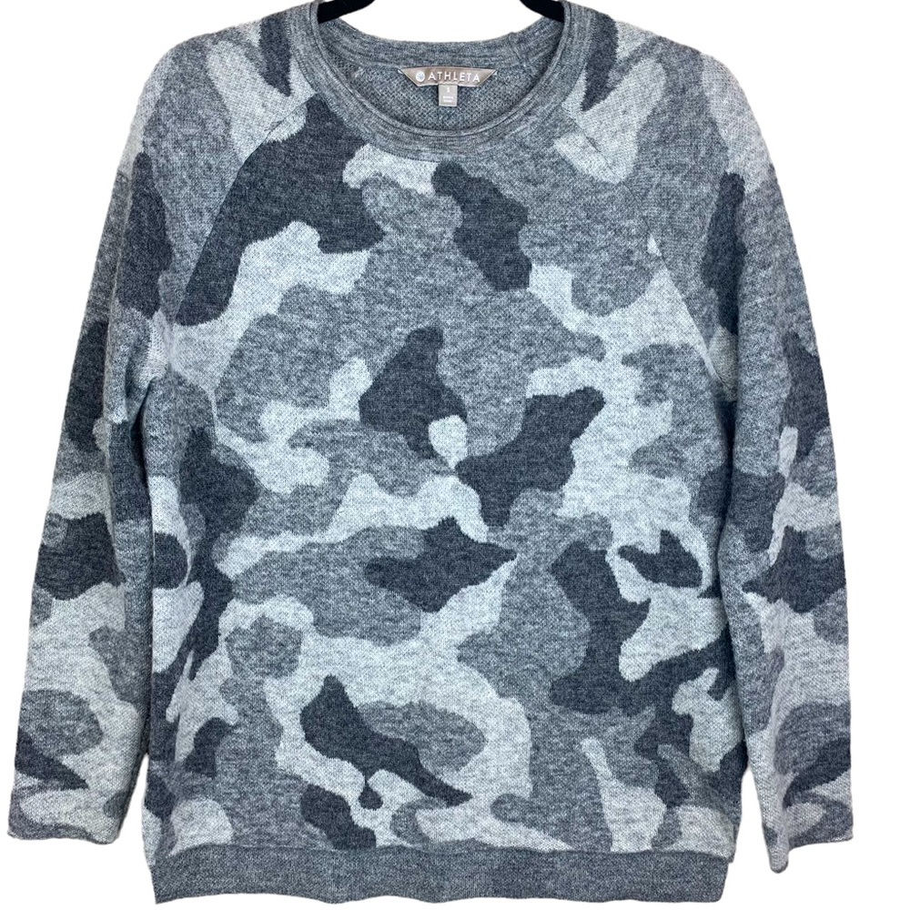 Athleta Undercover Sweater Alpaca Wool Hi Low Hem Grey Camo 383722 Small